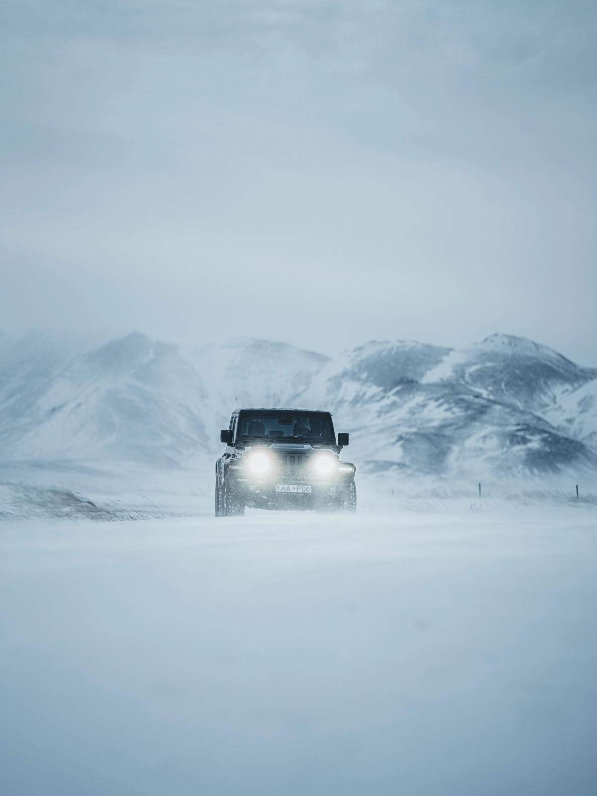 Rental cars for Winter in Iceland 4x4 rental car Jeep Wrangler Rubicon driving in the winter in Iceland