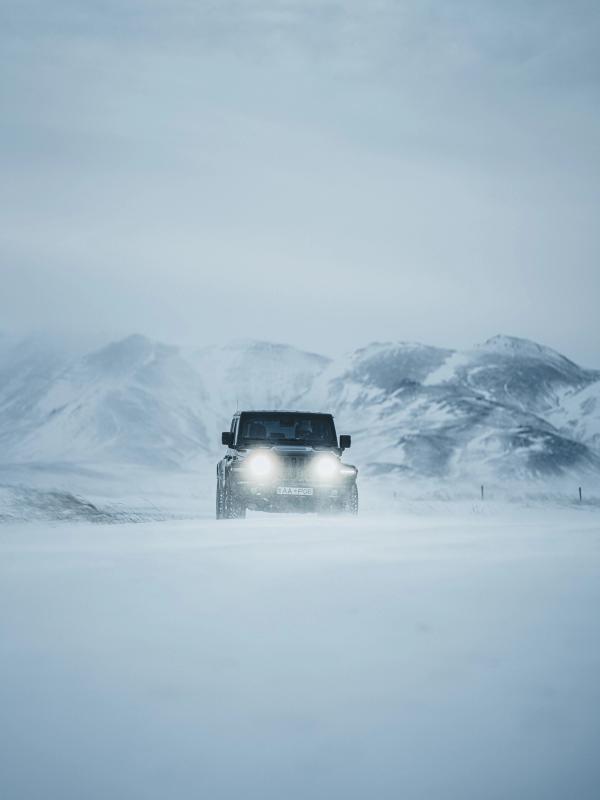 Rental cars for Winter in Iceland 4x4 rental car Jeep Wrangler Rubicon driving in the winter in Iceland