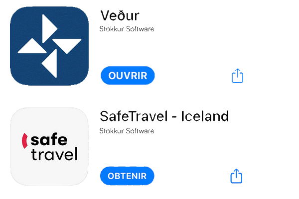 a safe travel app is shown next to a vegur app in iceland.