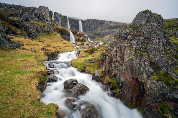 Close-up of Klifbrekkufossar Waterfall