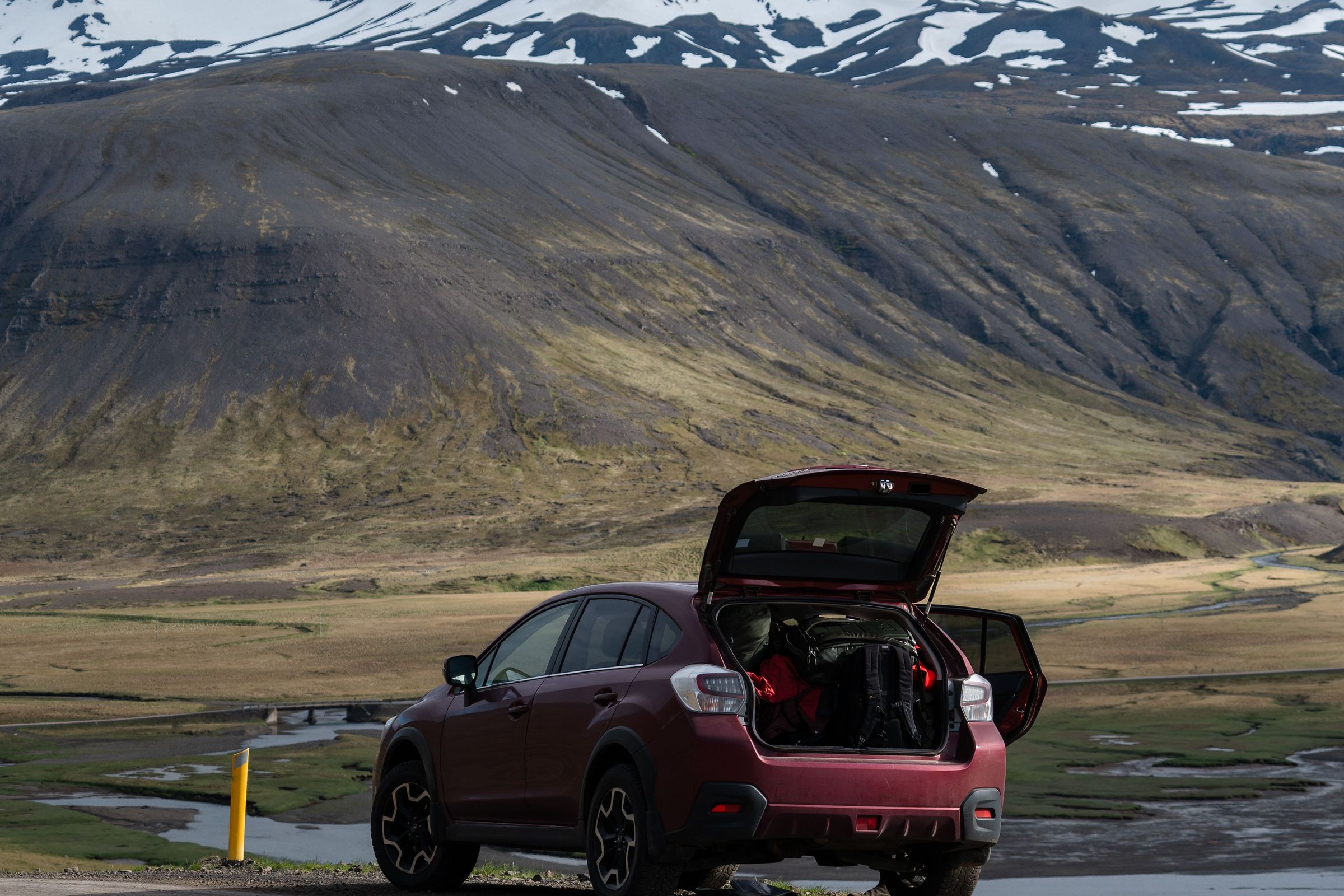 Subaru XV extra space Subaru XV on an F-road in Iceland showing its back trunk space