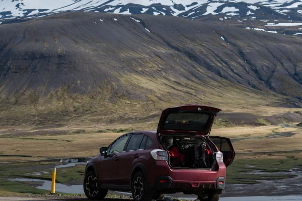 Subaru XV extra space Subaru XV on an F-road in Iceland showing its back trunk space