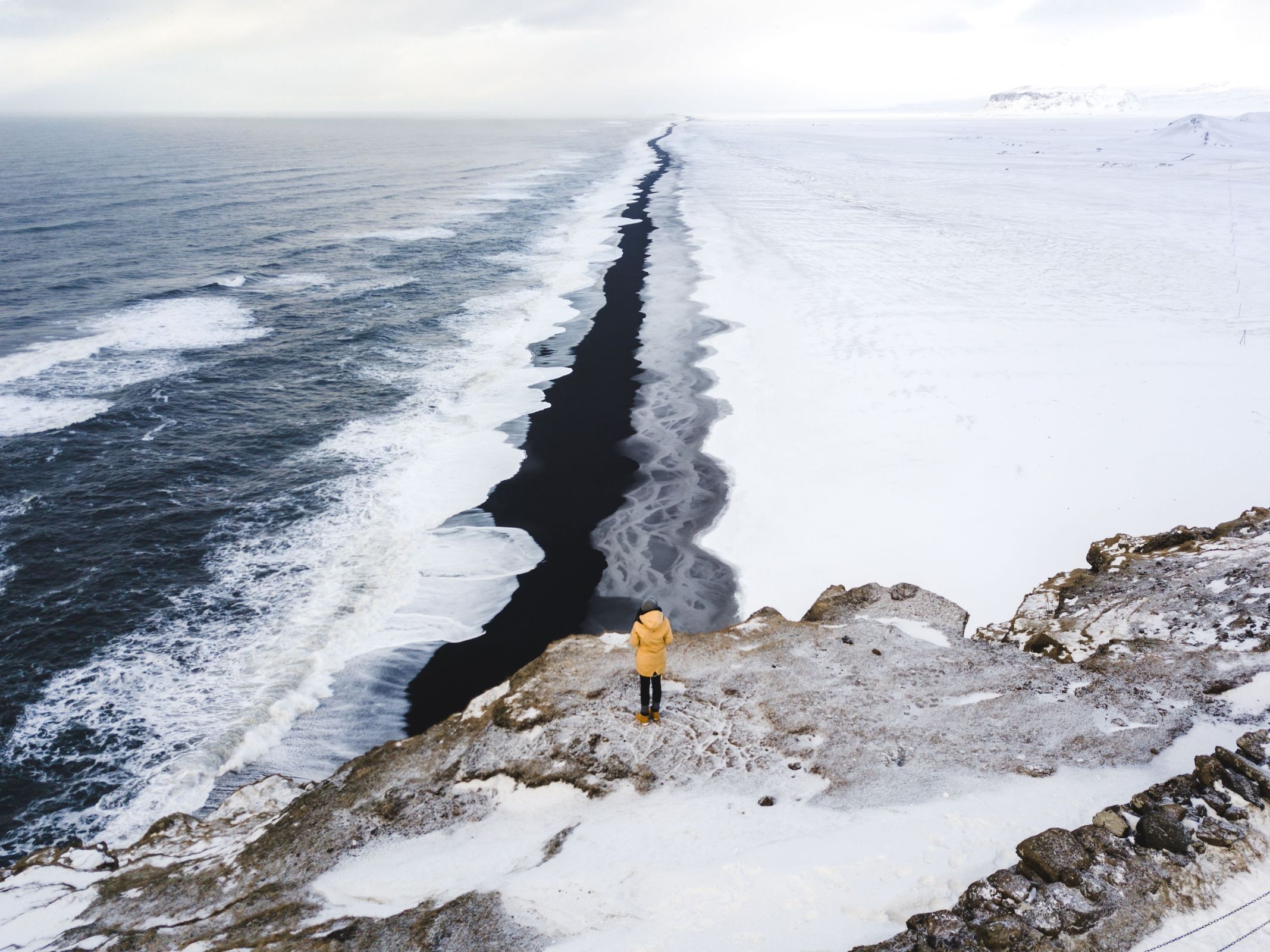 Dyrholaey black sand beach in the winter time in iceland