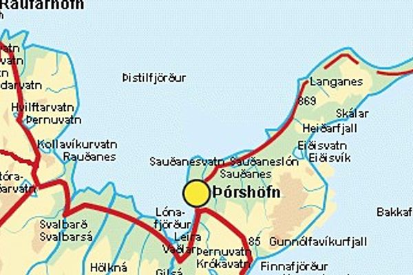 a map showing the location of a city in iceland. showing the langanes peninsula in iceland.