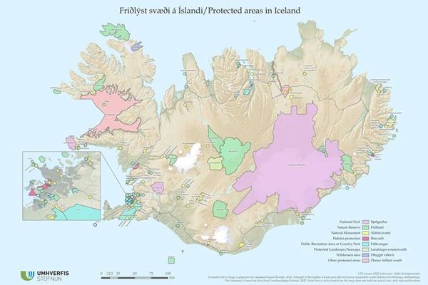 a map of iceland showing the protected areas in the country .
