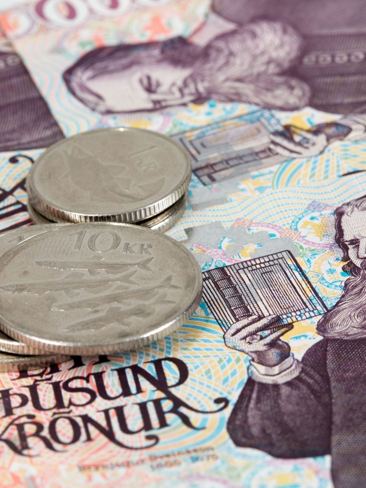 Iceland currency Icelandic Banknote and Coins