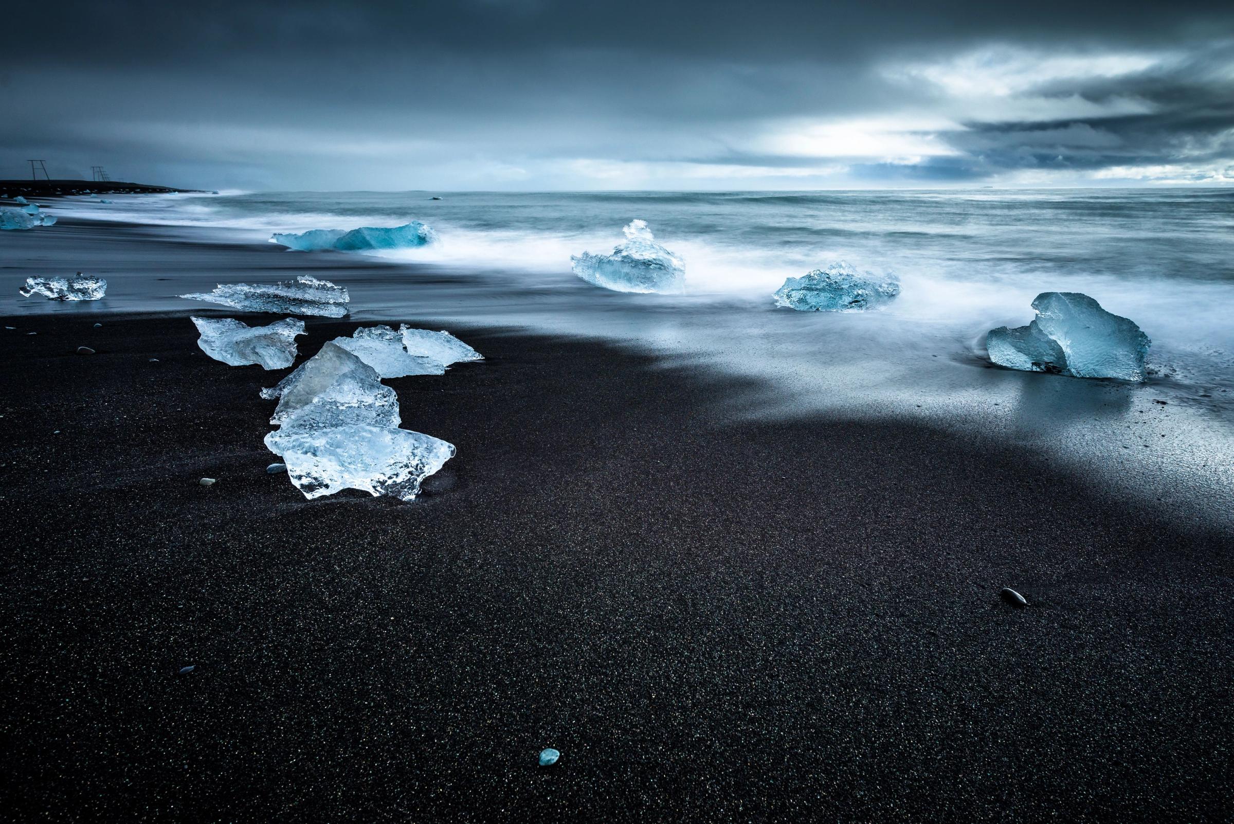 Small chunks of ice on the shores of Diamond Beach