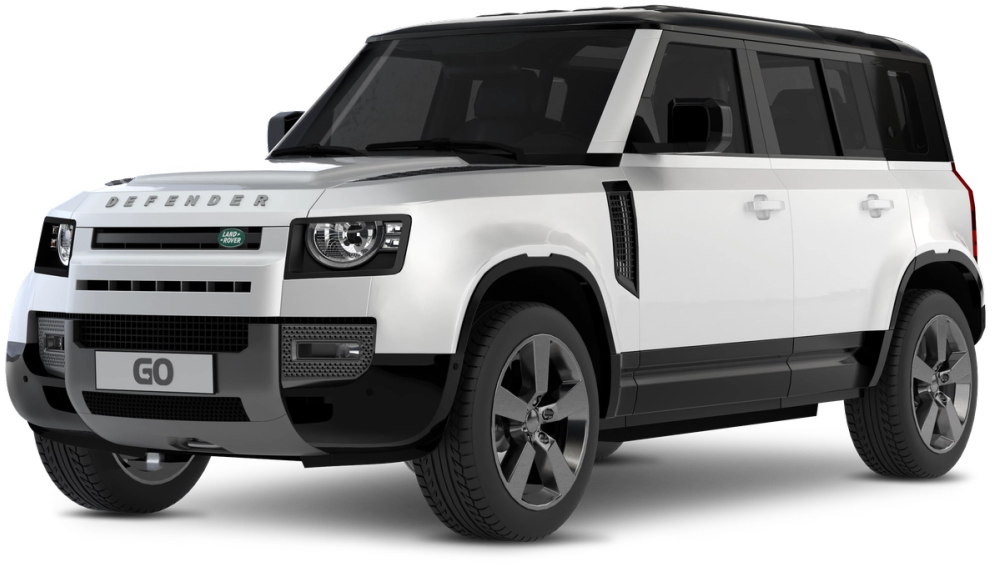 Land Rover Defender Foto de producto de un Land Rover Defender blanco de alquiler sobre fondo transparente, disponible para reservar en Go Car Rental Iceland