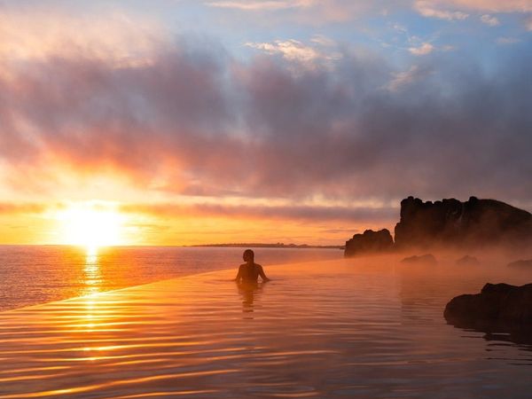 Sky lagoon at sunset