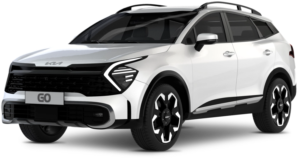 Kia Sportage Foto de producto de un Kia Sportage blanco 4x4 con tracción total de alquiler sobre fondo transparente, disponible para reservar en Go Car Rental Iceland