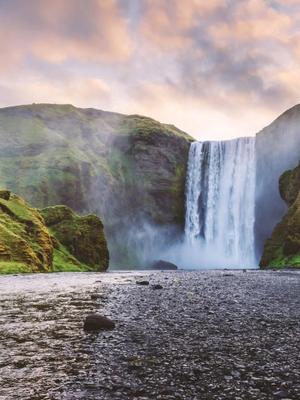 Skogarfoss waterfall on summer sunny day, Iceland