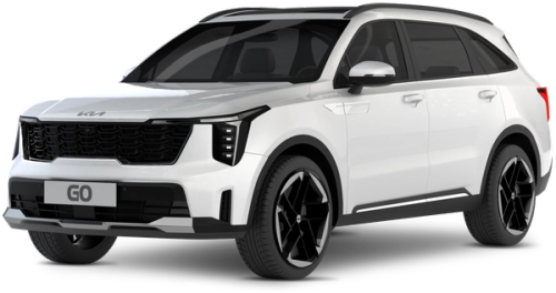 Kia Sorento 4x4 SUV com 7 lugares Um SUV KIA Sorento 4x4 branco é mostrado em um fundo transparente.
