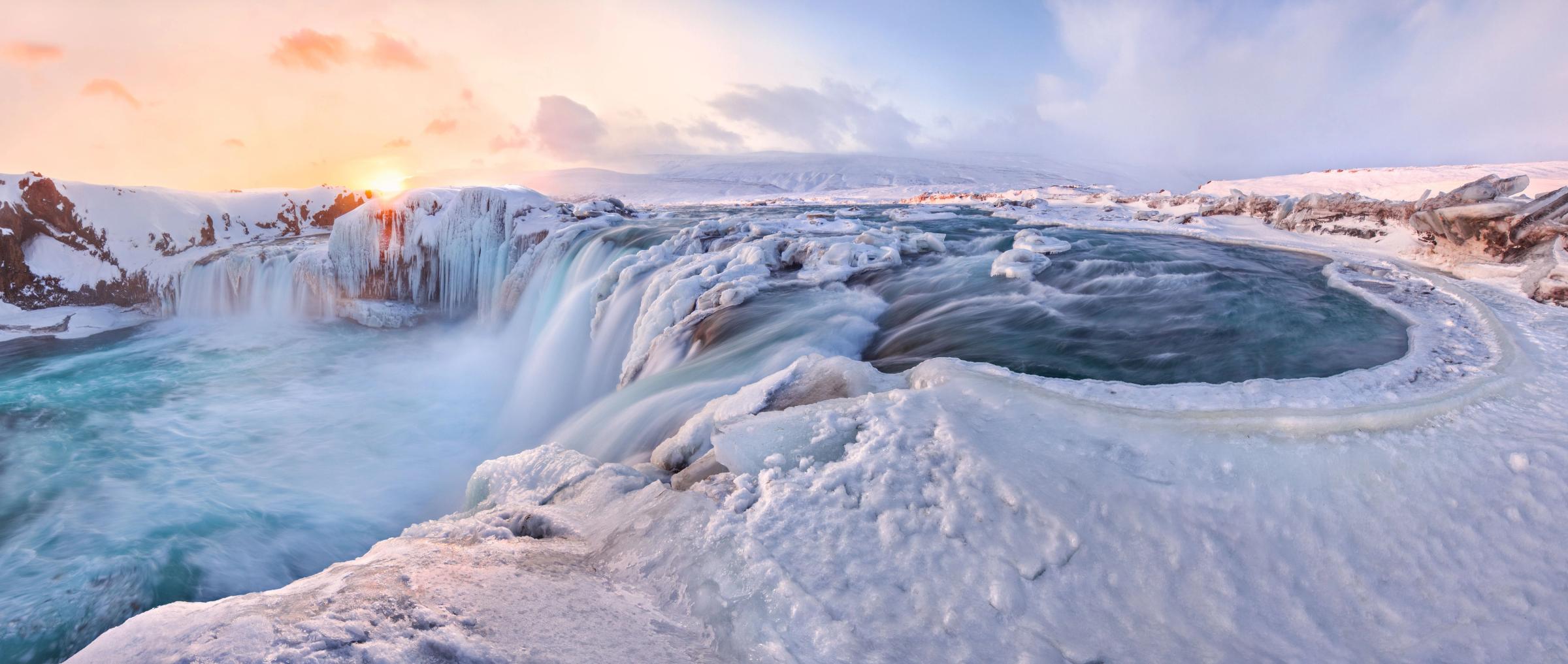 Gullfoss Waterfall covered in snow
