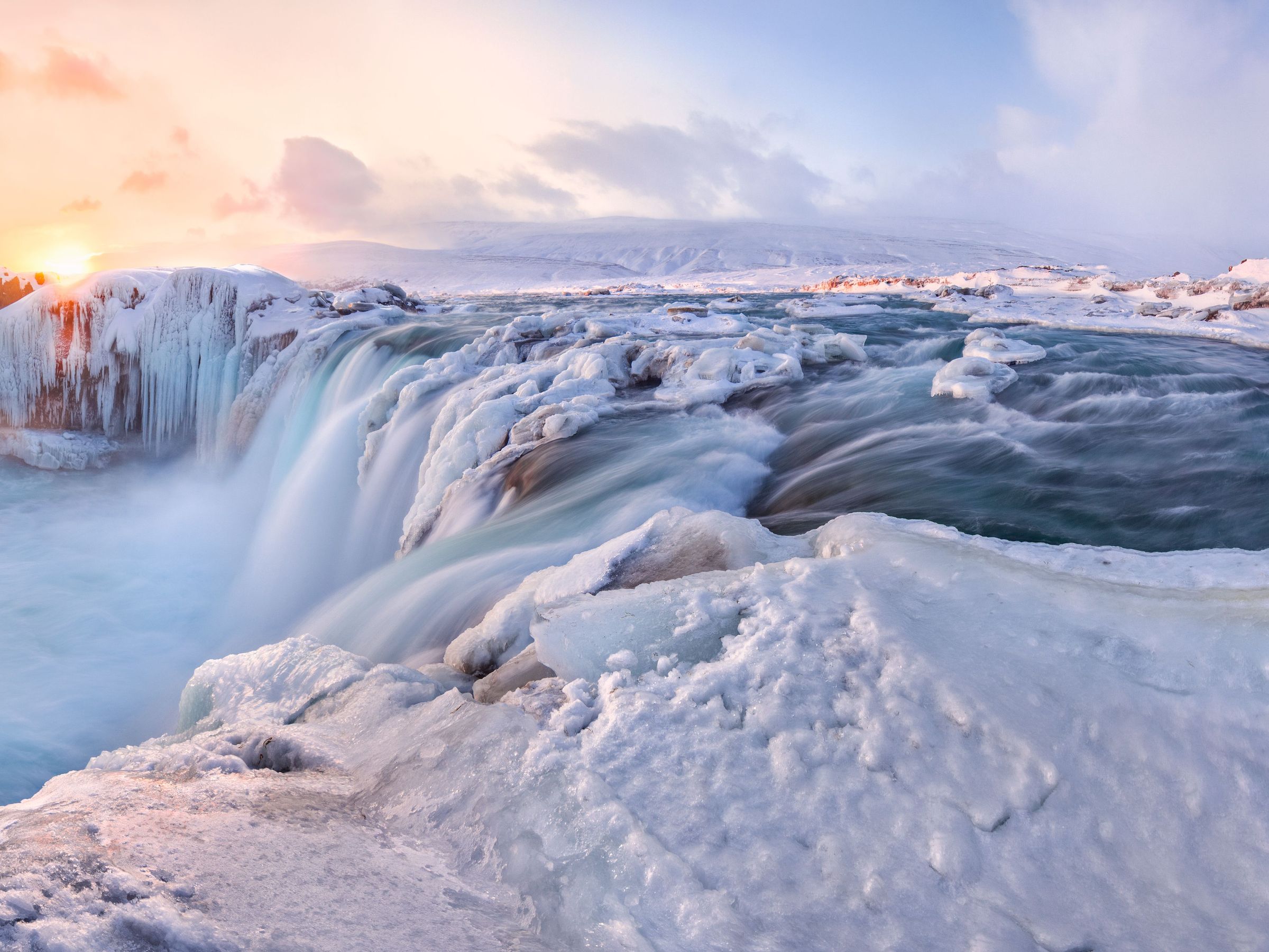 Gullfoss Waterfall covered in snow