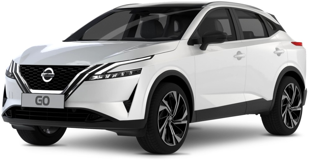 Glæsilegur Nissan Qashqai á ótrúlega fallegri íslenskri vegi undir dökku, tæru himni.