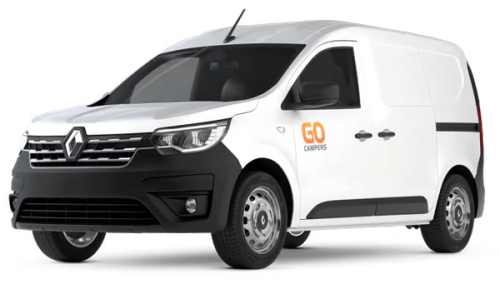 a white budget camper from Go Campers with a transparent background