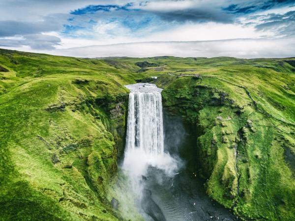 Aerial view of Skógafoss