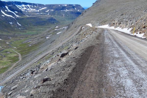 Bolafjall mountain in Iceland Winding gravel road to Bolafjall Mountain, Westfjords, Iceland