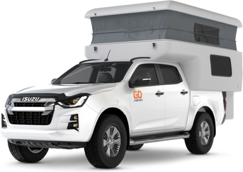 una autocaravana Isuzu blanca de Go Campers