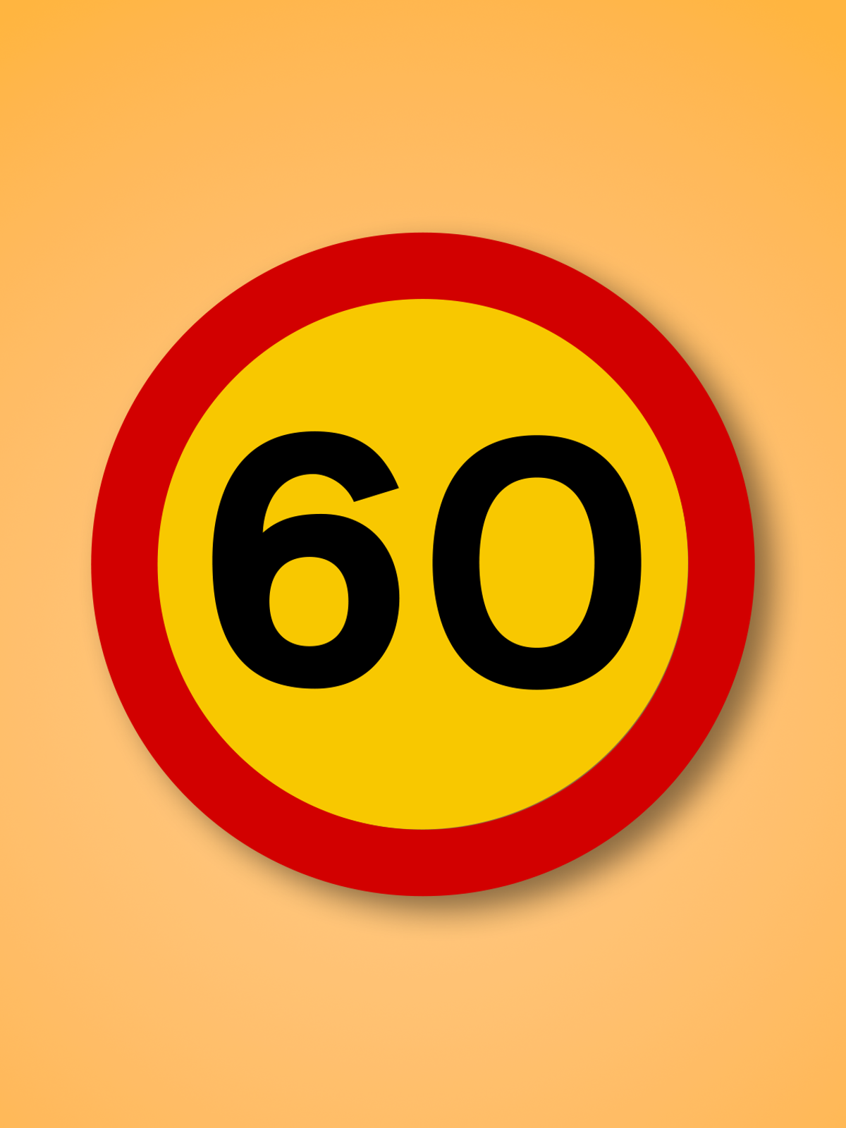a yellow and red sign with the number 60 on it