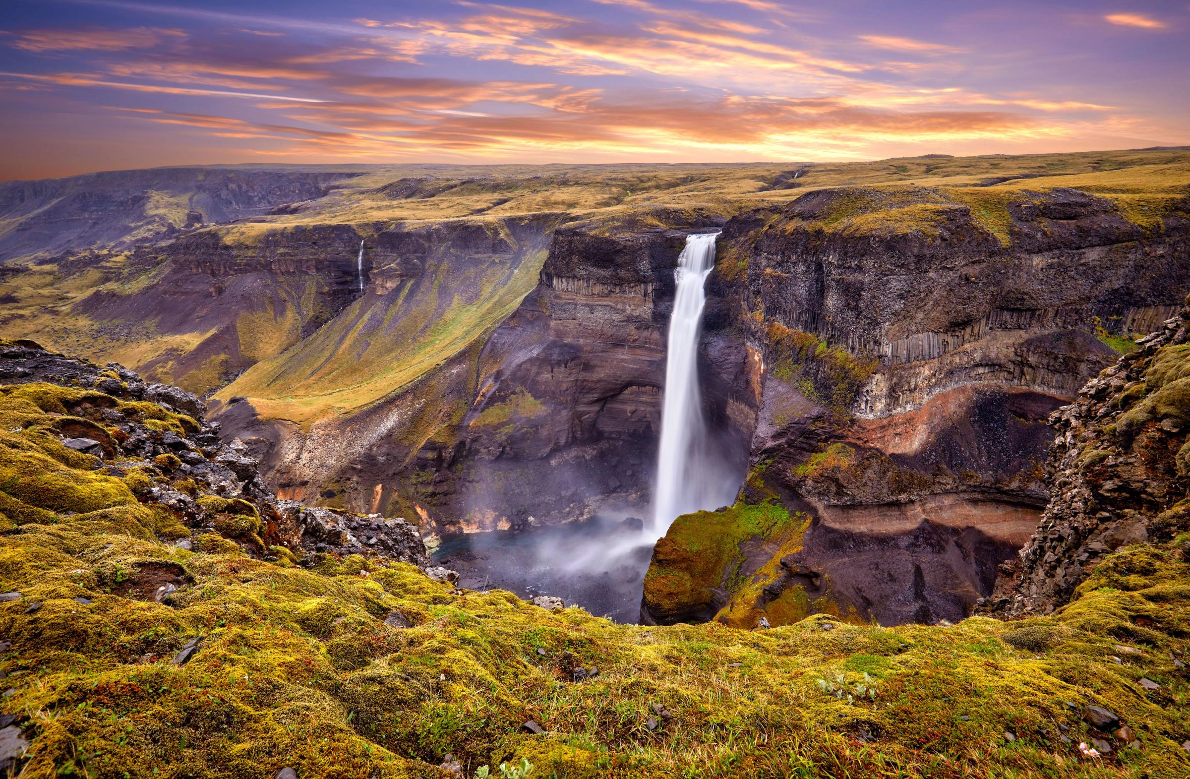 Haifoss Waterfall during the crepuscule