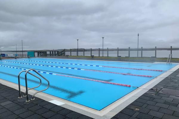 Borgarnes swimming pool on a cloudy day