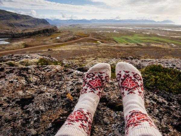 colorful socks with a valley on the background