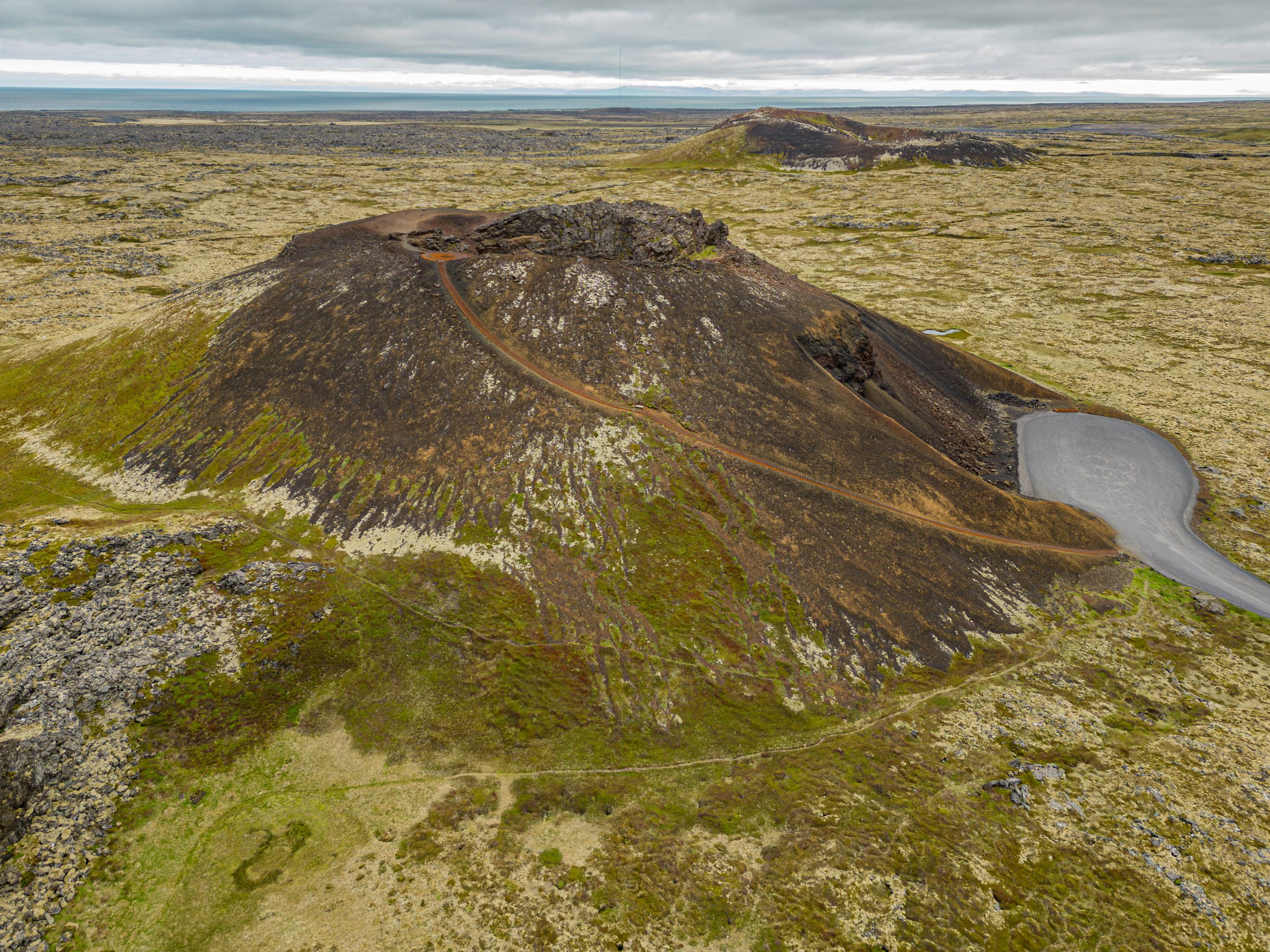 an aerial view of Saxhóll crater