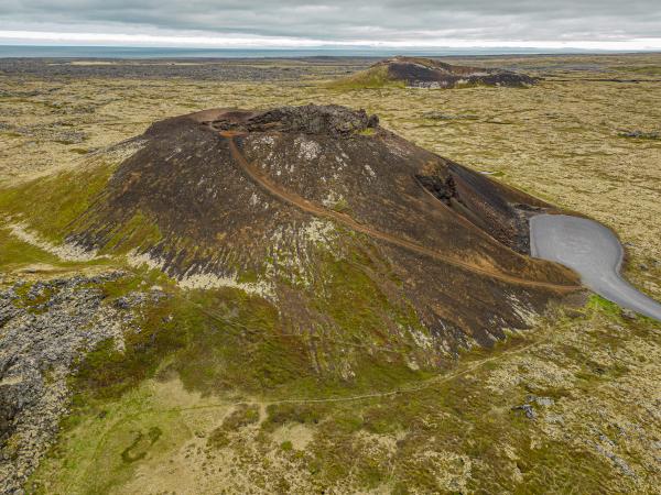 an aerial view of Saxhóll crater