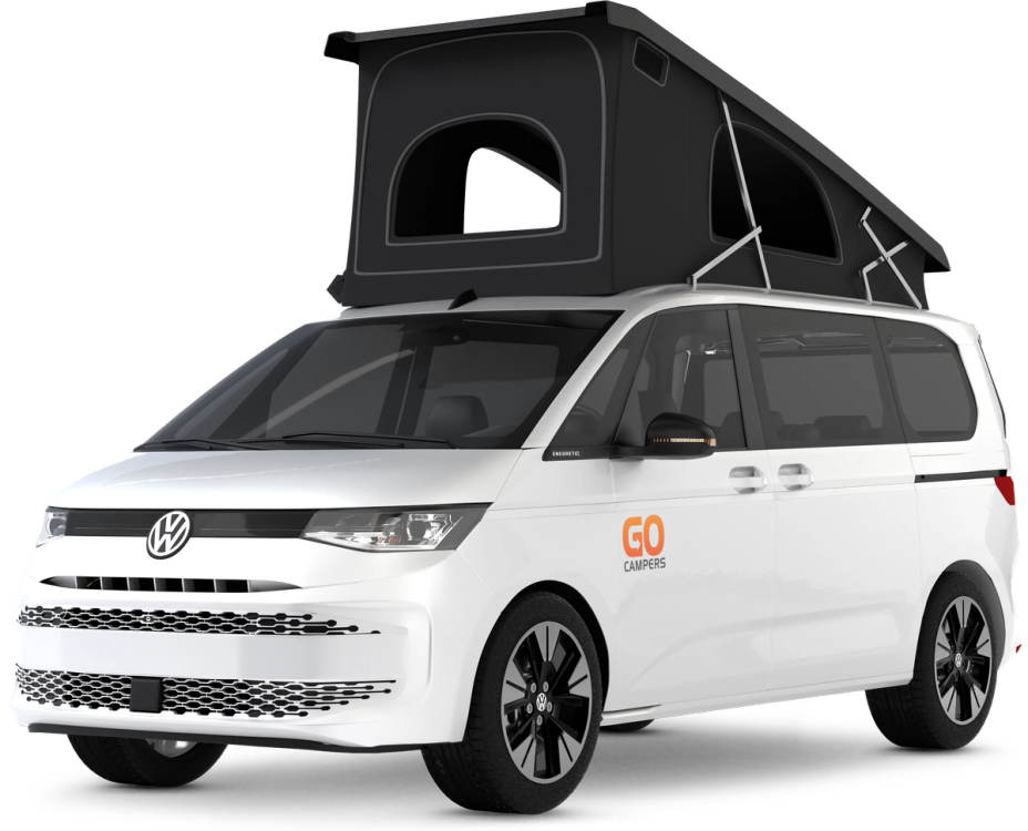 Go 4x4 California Beach A White 4-person Go Campers 4x4 campervan on a transparent background for rent in Iceland