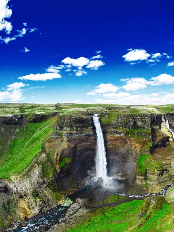 Panoramic view of Haifoss and Granni Waterfall