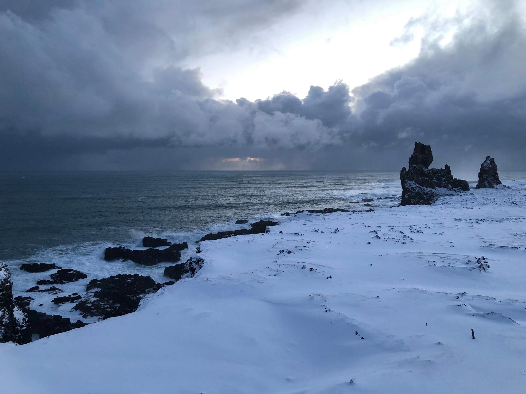 Lóndrangar Cliffs in Winter