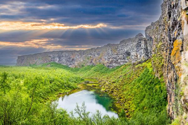 Cliffs with a pond at their base