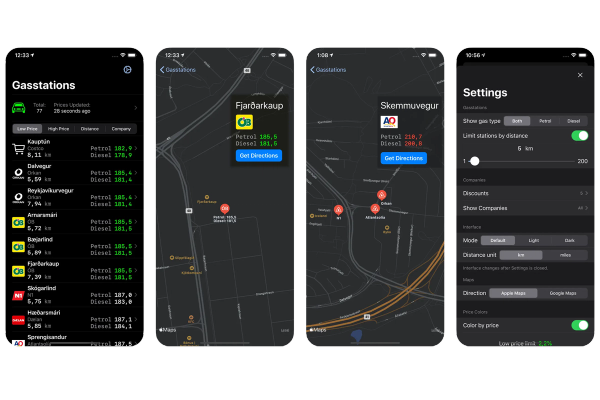 Bensin app Track petroleum prices across Iceland and select them on a map