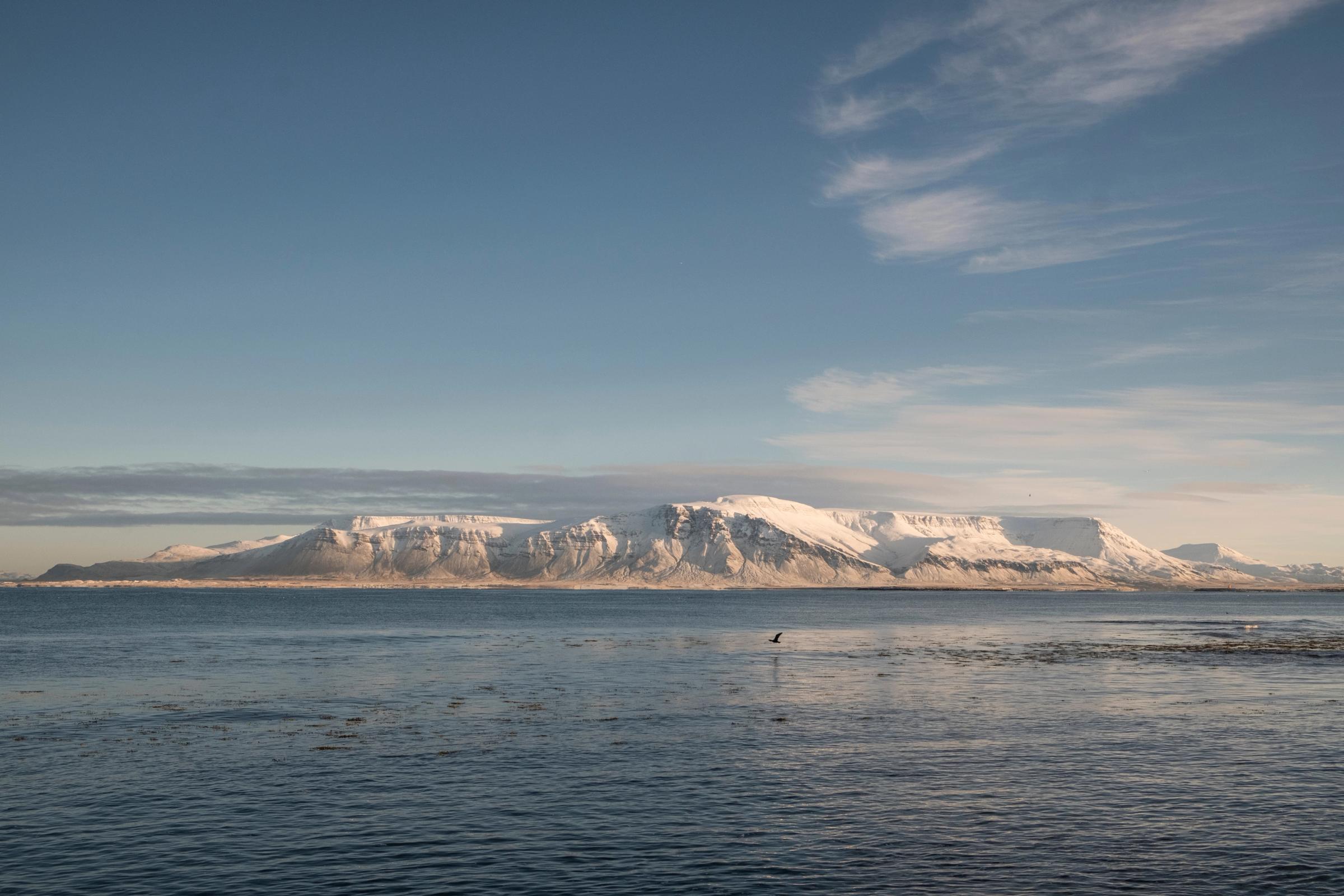 panoramic view of a snowed Akurey island