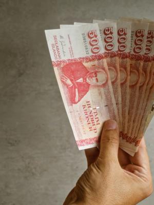 a person is holding a fan of money in their hand