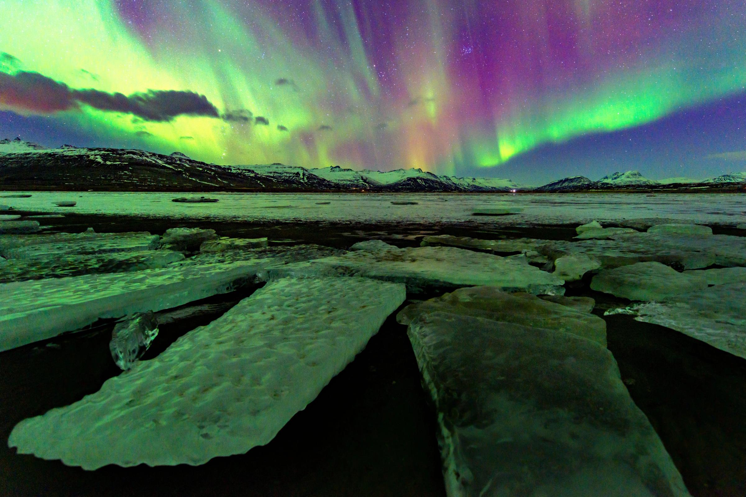 Northern Lights at the Jökulsárlón Glacier Lagoon