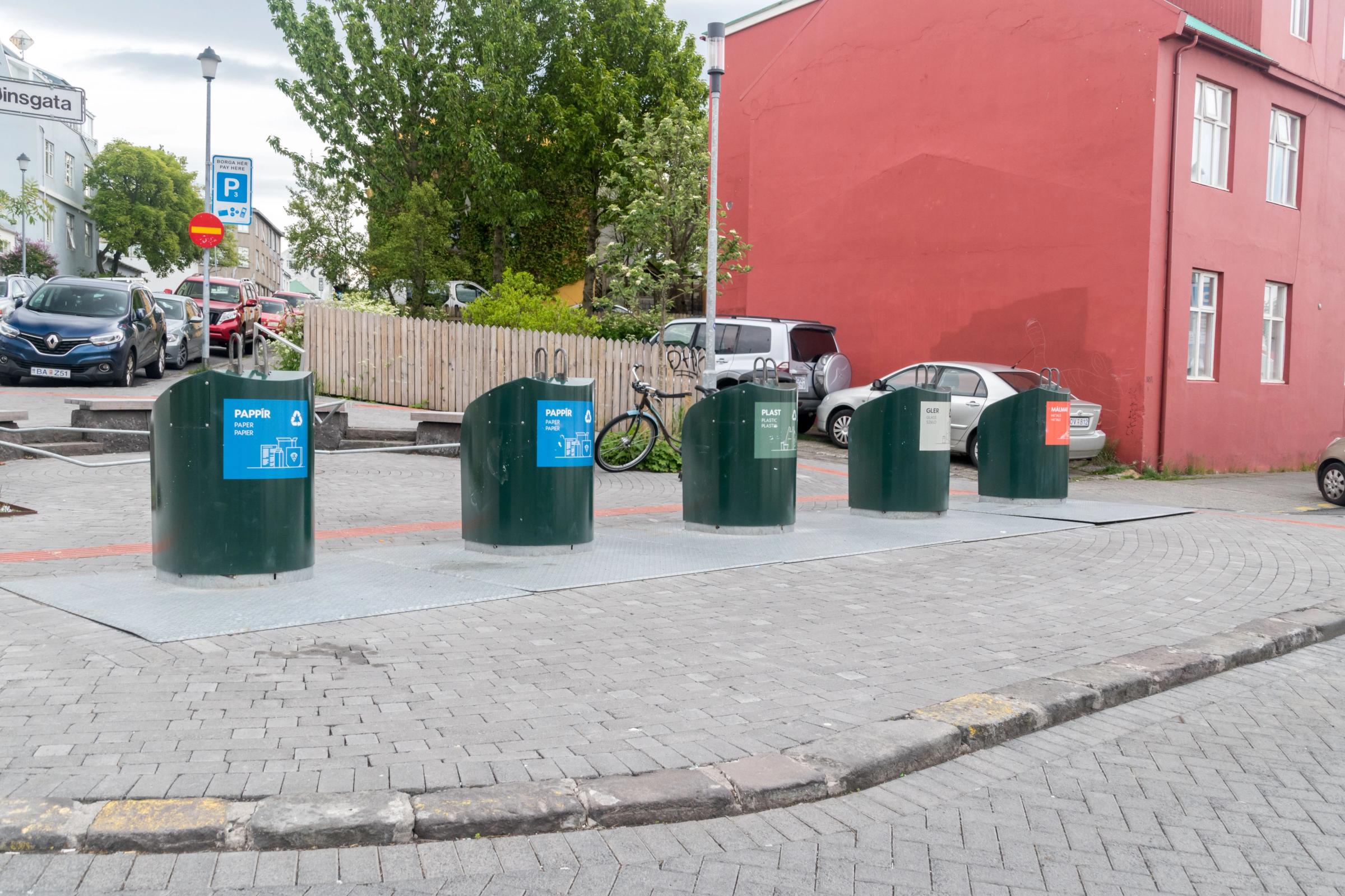 Garbage cans for selective waste collection, Reykjavik