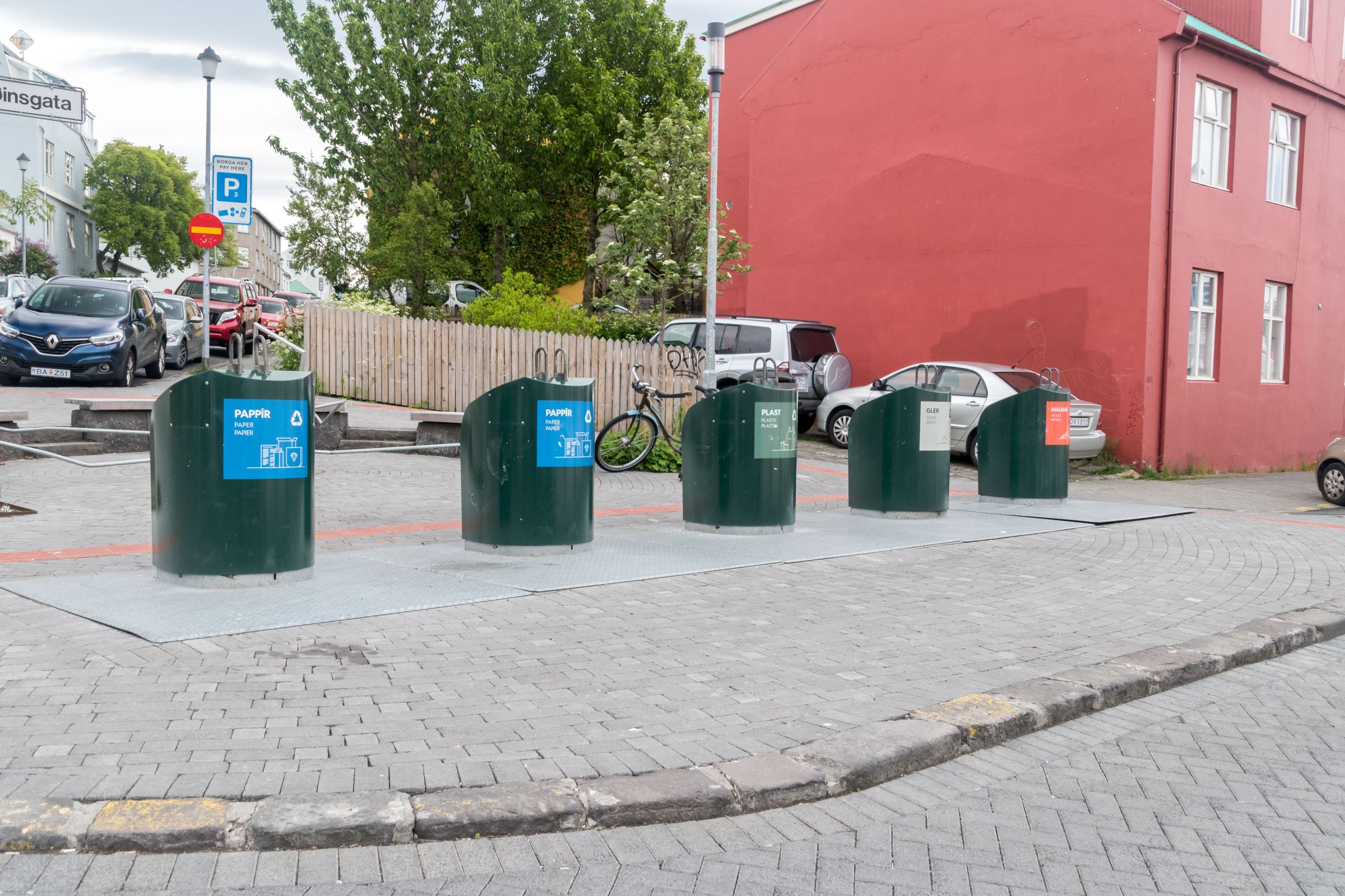 Recycling in Reykjavik, Iceland Garbage cans for selective waste collection, Reykjavik