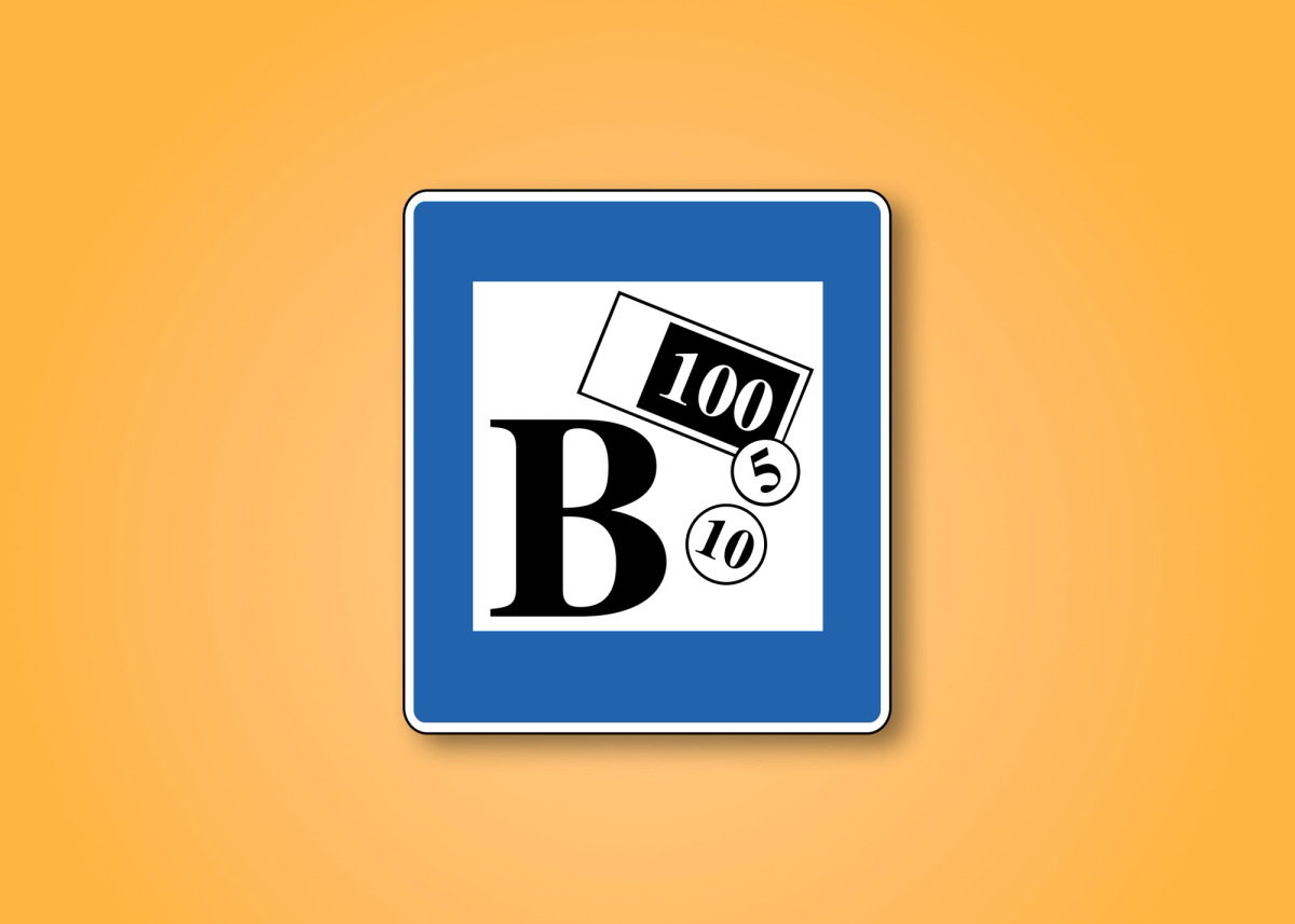 a blue sign with the letter b on it