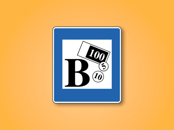 a blue sign with the letter b on it