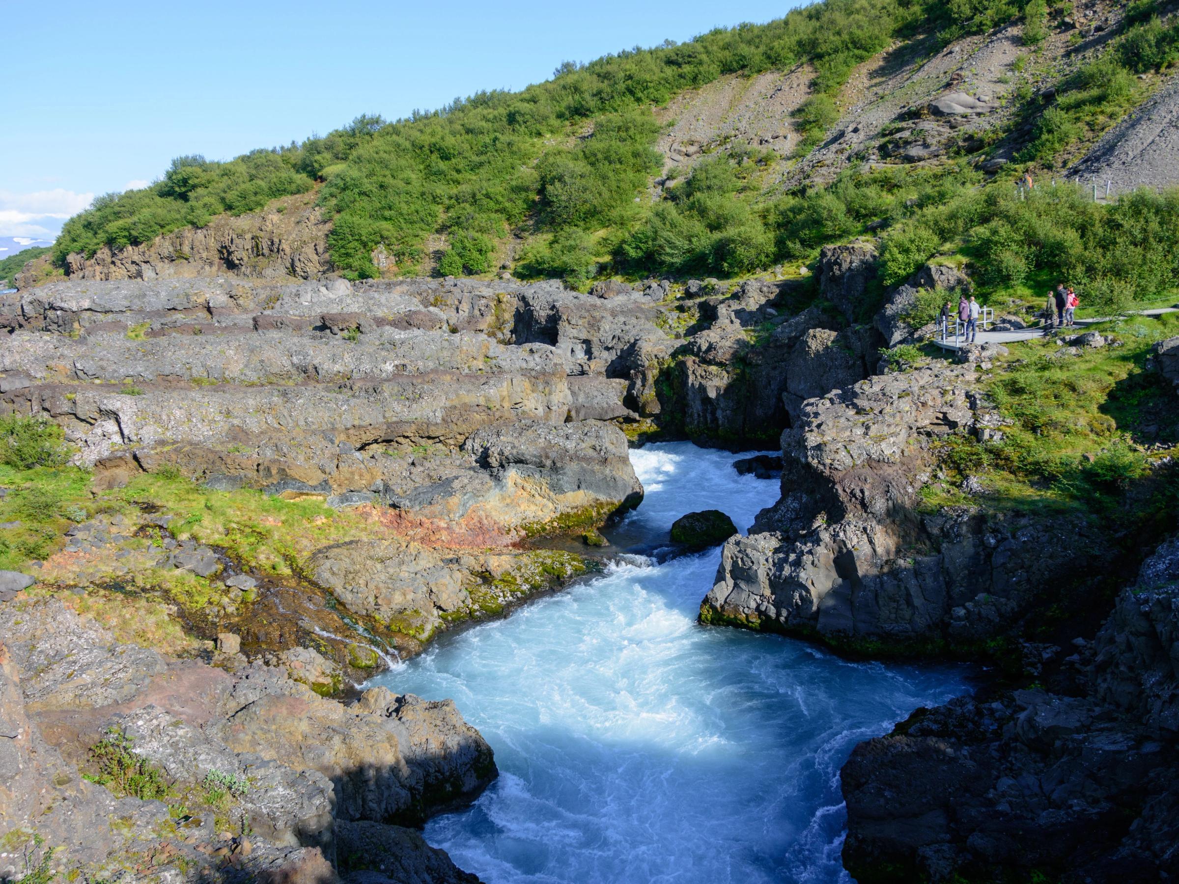 Barnafoss on a sunny day