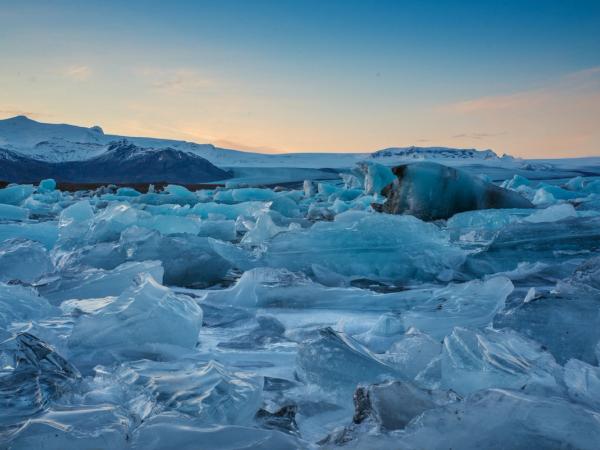 there are a lot of ice cubes in the water at jokulsarlon in iceland.