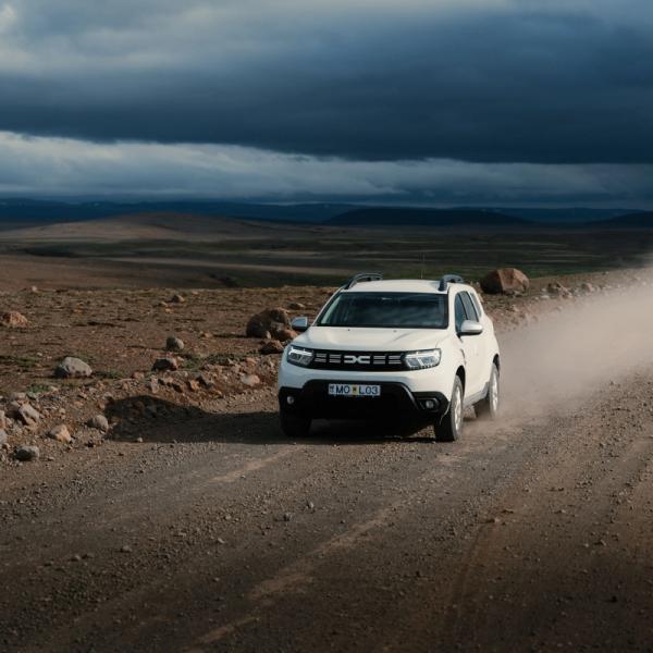White car in an F-Road in Iceland