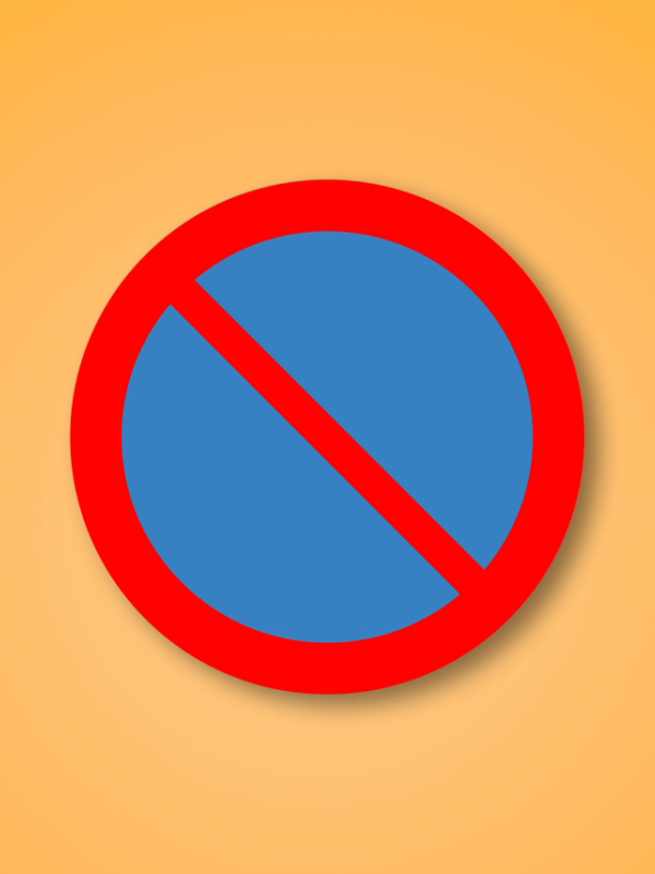 a red and blue circle with a red line through it