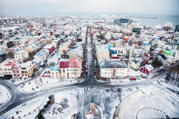 Reykjavik Iceland in December: A view of Reykjavik during winter season with snow