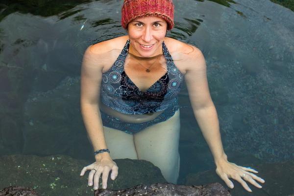 Woman bathing on Hellulaug Hot Spring