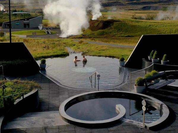 Two people bathing in Krauma's Spa