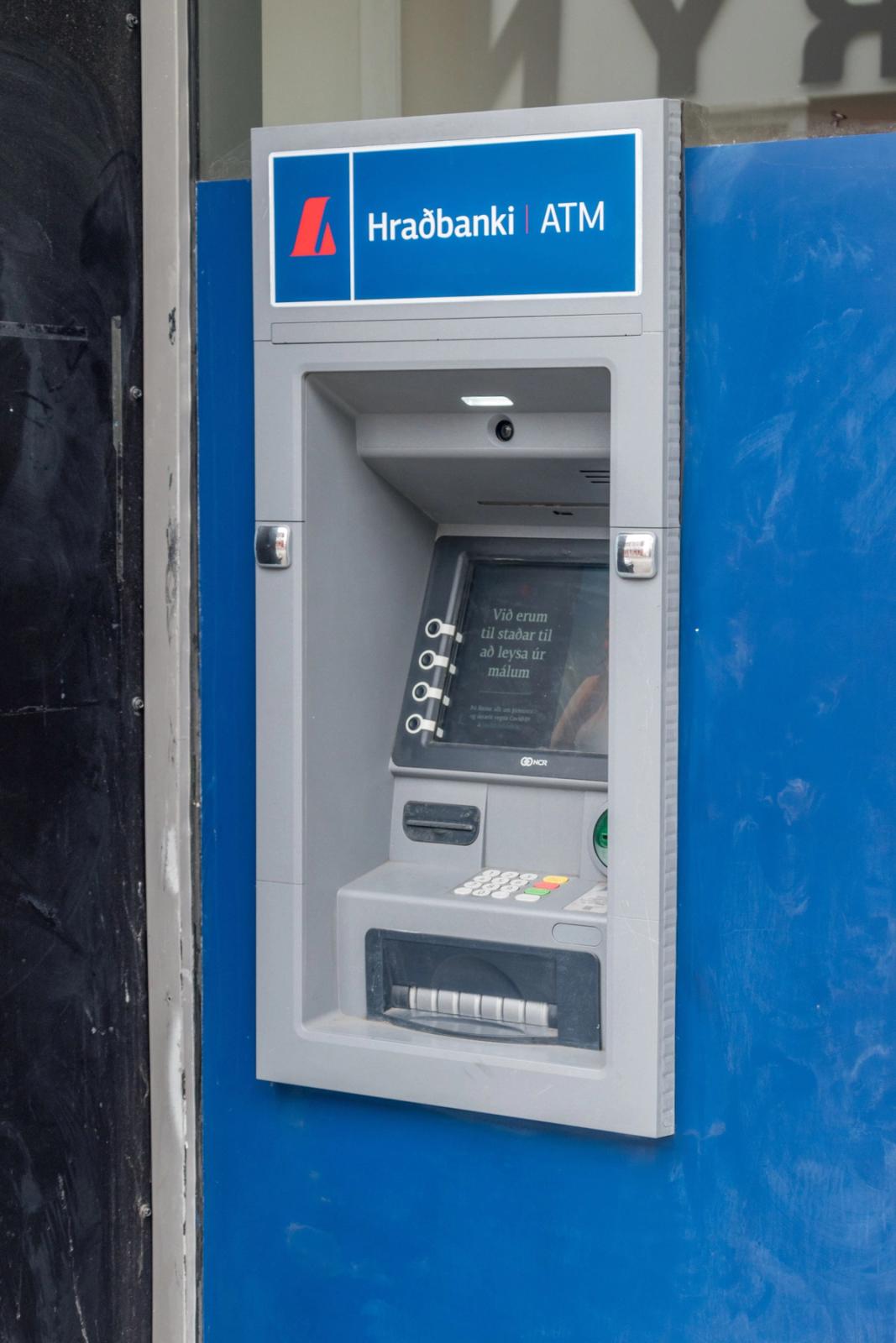 Reykjavik, Iceland - June 21, 2020: ATM of Hradbanki.