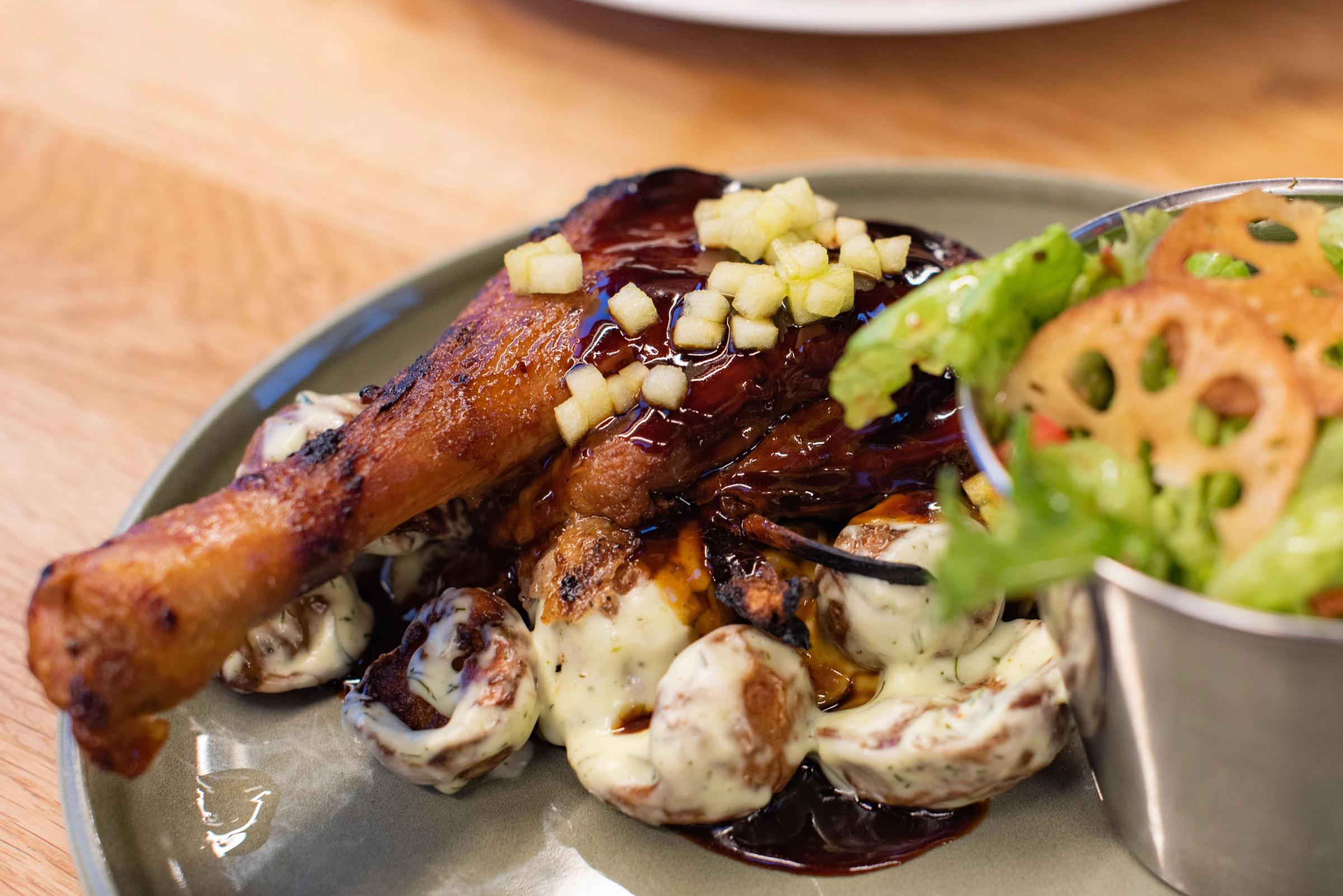 a close up of a plate of food on a table .